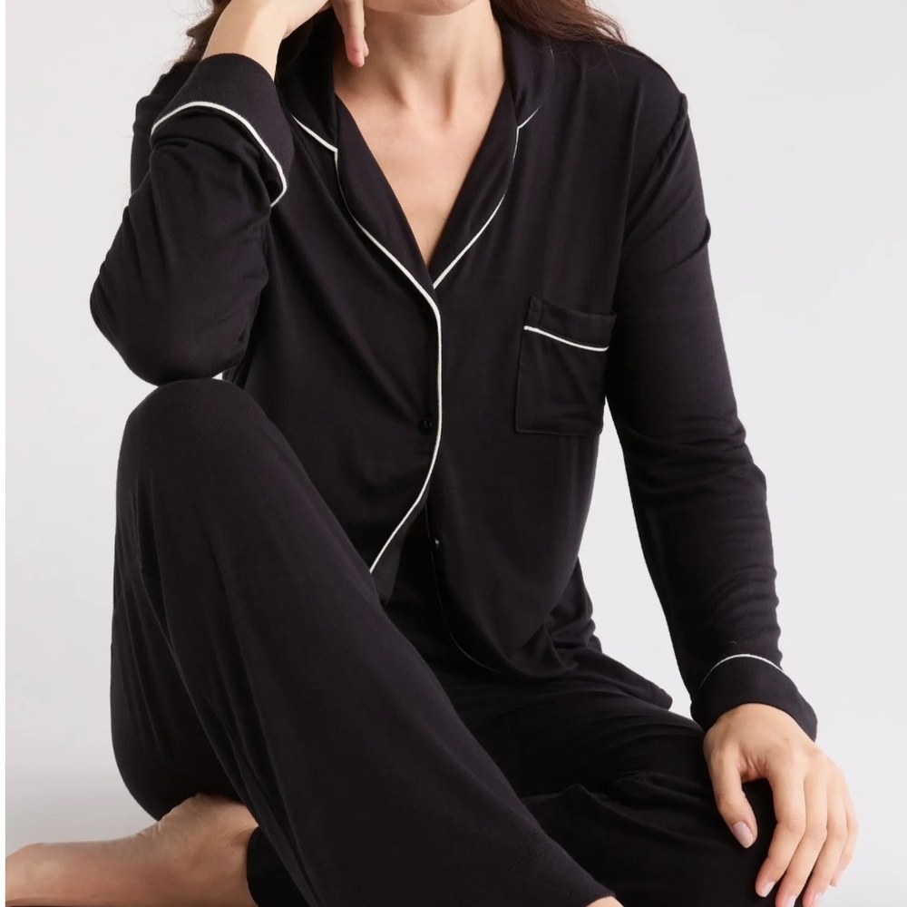 Elegant Black Women's Pajama Set New with White Trim.
